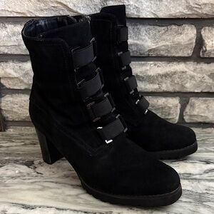 Blondo Waterproof Black Suede Ankle Booties Block Heel Size 9.5